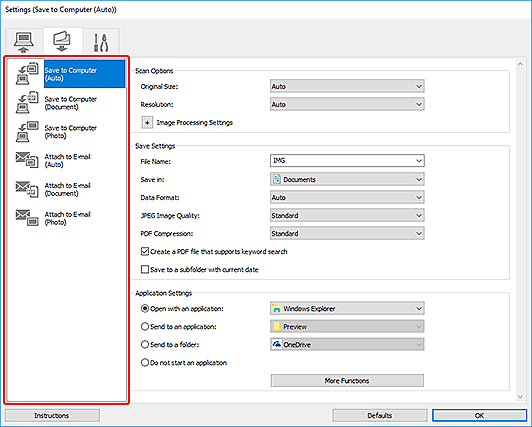 figure: Settings dialog box